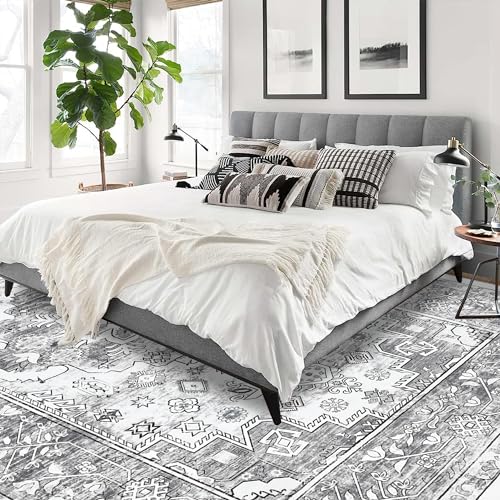 Pauwer Boho Washable Area Rug 8x10 Large Soft Living Room Bedroom Floor Carpet Mat Indoor Farmhouse Vintage Non Slip Accent Throw Rugs for Entryway Kitchen Dorm Dining Room