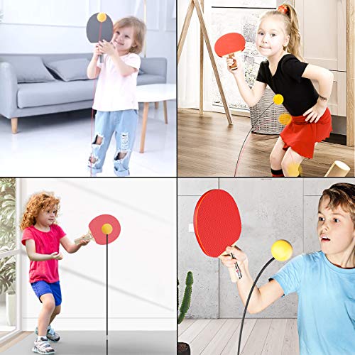 DOBESTS Ping Pong Balls Paddles Set Table Tennis Training Elastic Soft Shaft Equipment Trainer Practice Ball Bulk Children Adult (2 Table Tennis Paddle & 5 Ping-Pong Balls)
