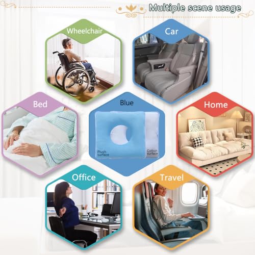 Image of Anti-Bedsore Cushion, Donut Pillows, Pressure Ulcer Cushions, Pillow Tailbone Pain Relief Mat, Soft Pad of Bed Sores for Seniors,Pregnant,Hemorrhoids,Post-Surgery(Blue)