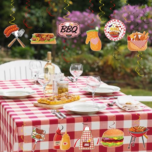 Image of 58Pcs BBQ Party Hanging Swirls Summer Picnic Party Birthday BBQ Hanging Swirl Decoration with BBQ Theme Hanging Cards for Birthdays Carnival Summer Barbecue Holidays Supplies