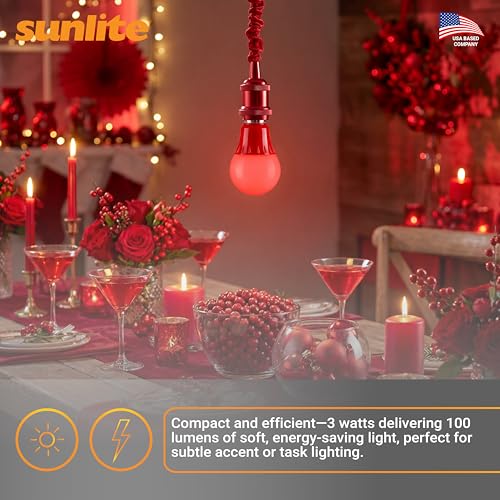 Sunlite 80148 LED A19 Colored Light Bulb, 3 Watts (25w Equivalent), E26 Medium Base, Non-Dimmable, UL Listed, Party Decoration, Holiday Lighting, 1 Count, Red by Sunlite - Image 5