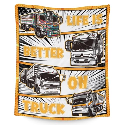 Truck Blanket Gifts - 40x50 Inches Funny Throw Blanket for Boys & Kids - Black Soft Fuzzy Car Blankets for Bed, Couch & Living Room