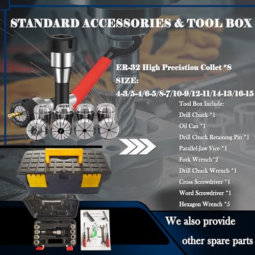 EQCOTWEA 1300W Milling Drilling Machine Benchtop Mini Mill & Drill Machine R8 Spindle Metal/Wood Working, 50-2250 RPM, DRO X-Axis Power Feed, 3-Axis Grating Scale, Stand & Clamp 110V