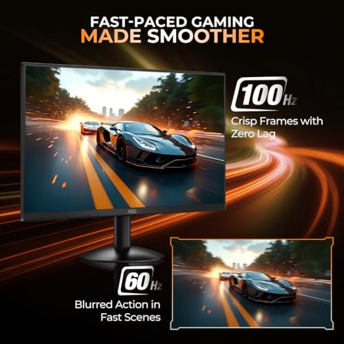 Image of AOC 24B30HM 24 inch Monitor Full HD, 100Hz Refresh Rate, 4ms, Adaptive Sync, Tilt-Adjustable Stand, 3-Sided Frame Less Slim Bezels, Anti Glare, HDMI /VGA Ports, Slim-Wall Mount