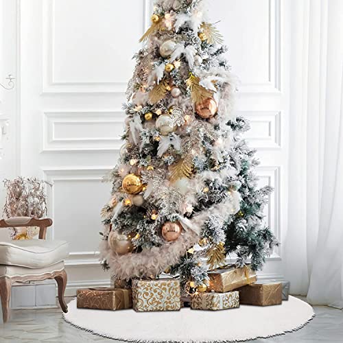 48 Inch White Christmas Tree Skirt, Faux Fur Plush Tree Skirt Christmas Decorations for New Year Home Holiday Wedding Party Christmas Tree Decorations