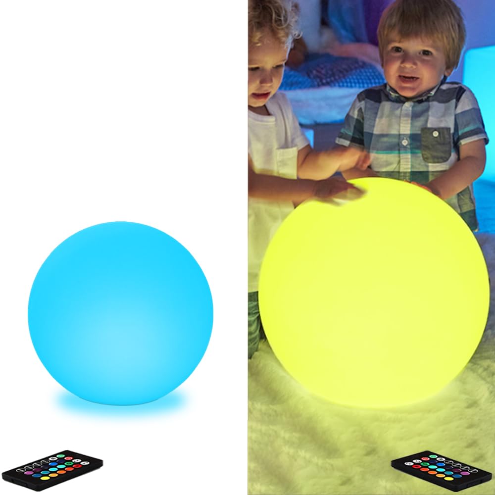 BALMOST 12-in LED Glowing Ball Light Rechargeable LED Globe Orb Light w Remote 1PC and 16-in Cordless LED