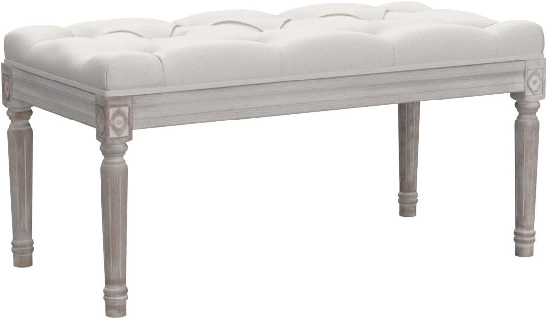 Kmax Tufted Entryway Bench, Upholstered Rustic Ottoman Bench, 31.5" x 15.75" x 15.7" Beige