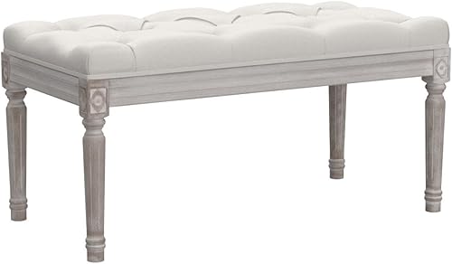 Miniatura 5 de Kmax Banco de entrada capitoné, banco otomano rústico tapizado, 31.5 x 15.75 x 15.7 pulgadas, beige