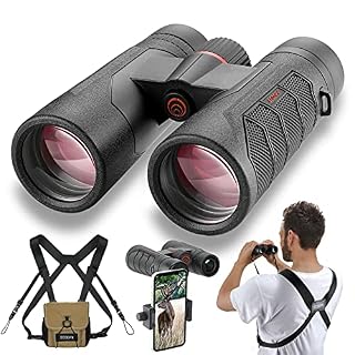 10×42 Ultra HD Binoculars with Phone Adapter and Harness – 24mm Large View Eyepiece, Edge-to-Edge Sharpness, 6.5° Wide Angle Field of View – Lightweight Waterproof Binoculars for Bird Watching Hunting