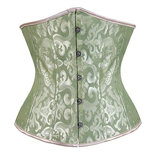 Women s Lace Up Boned Jacquard Brocade Waist Training Underbust Corset Lingerie X-Large Green