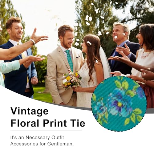 Image of Luckyvestir Mens Ties, Sage /Dusty Blue /Pink Floral Ties for Men, 2.76 inch Cotton Flower Necktie for Wedding /Groomsmen /Party