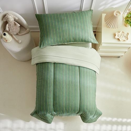 Image of JHXHMX 4 Pieces Toddler Bedding Set,Green Dot Toddler Comforter Sets for Boys,Soft Crib Bed Sheets Set Includes Quilted Comforter,Fitted Sheet,Flat Top Sheet and Envelope Pillowcase