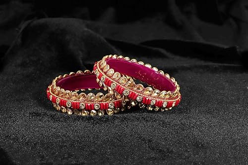 Image of NMII Glass Golden Zircon Stone & Kundan Beads Kada Set For Women & Girls | Fancy Design Kada Bangles | Traditional Look Kangan | Glass Bangles For Women Wedding, Party, Function, Daily use