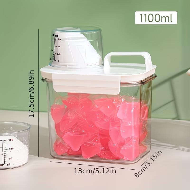 Image of 1100ML Washing Powder Container, Clear Reusable Detergent Storage Jar, Airtight Laundry Organizer, for Bathroom Countertop, Home & Utility Room (Pack of 1)