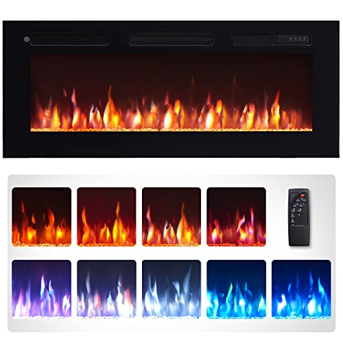 FlameKo Wilton 40'/102cm Electric Fireplace, Wall Mounted, Recessed, 9 Colour Flame Effect, Media Wall Compatible, 900W - 1800W Heater, Remote Control