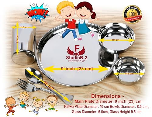 Image of Customised /Laser Photo Print Stainless Steel Round Lunch & Dinner Set for Kids Dinner Plate (6 Piece Set) (Naruto)