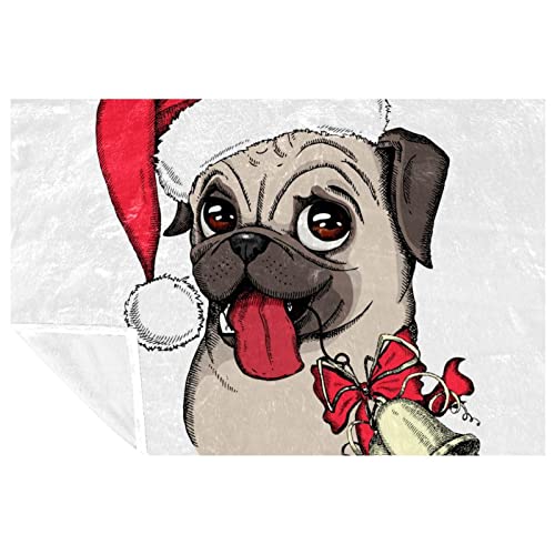 Couverture de Noël pour chien 150x100 cm plaid doux avec motifs bonnets et clochettes