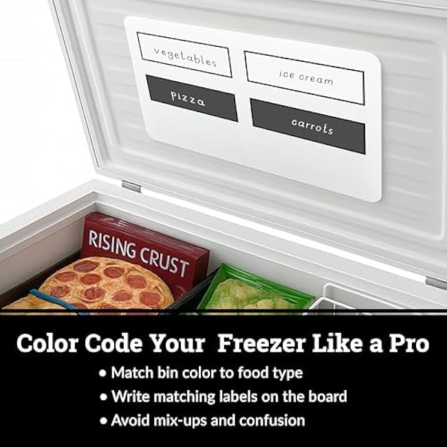 Deep Chest Freezer Organizer Bins ¨C 4-Pack Stackable Chest Freezer Baskets with Dividers, Metal Wire Storage for Frozen Meat, Food ¨C Fits 5¨C7 Cu Ft Deep Freezer, Kitchen Organization Set, Black, White