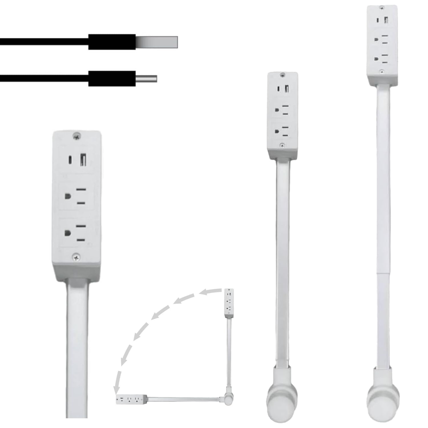 Power Outlet Extender, UK Standard Expandable Rotary Socket with 2 AC Outlets and USB-A USB-C, Multiple Interface Wall Outlets for Desks, Nightstands, Behind Sofas