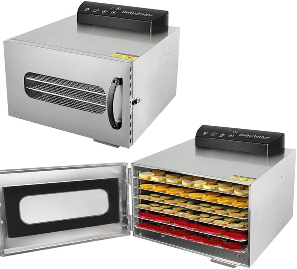 Food Dehydrator Machine, 6 Layer Stainless Steel Trays Food Dryer Machine with Digital Timer, Temperature Control and Safety Over Heat Protection for Meat Fruit Veggies Snacks