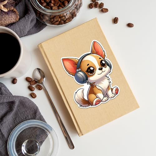Image of Chihuahua Dog Sticker 8 Pcs (Large Size) Vinyl Stickers Laptop Waterproof Decal for Car Bumper Water Bottle Laptop Notebook Window Funny Party Birthday Decorations - Size 4 Inches