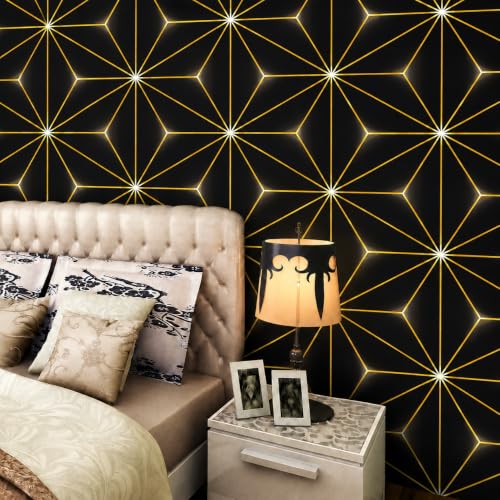 Image of Wings Star Wall Stickers DIY Wallpaper (45 x 500 CM, Gold & Black) | Self Adhesive PVC Roll | Home Decoration for Living Room Hall Bedroom | Easy Peel and Stick Decor Paper
