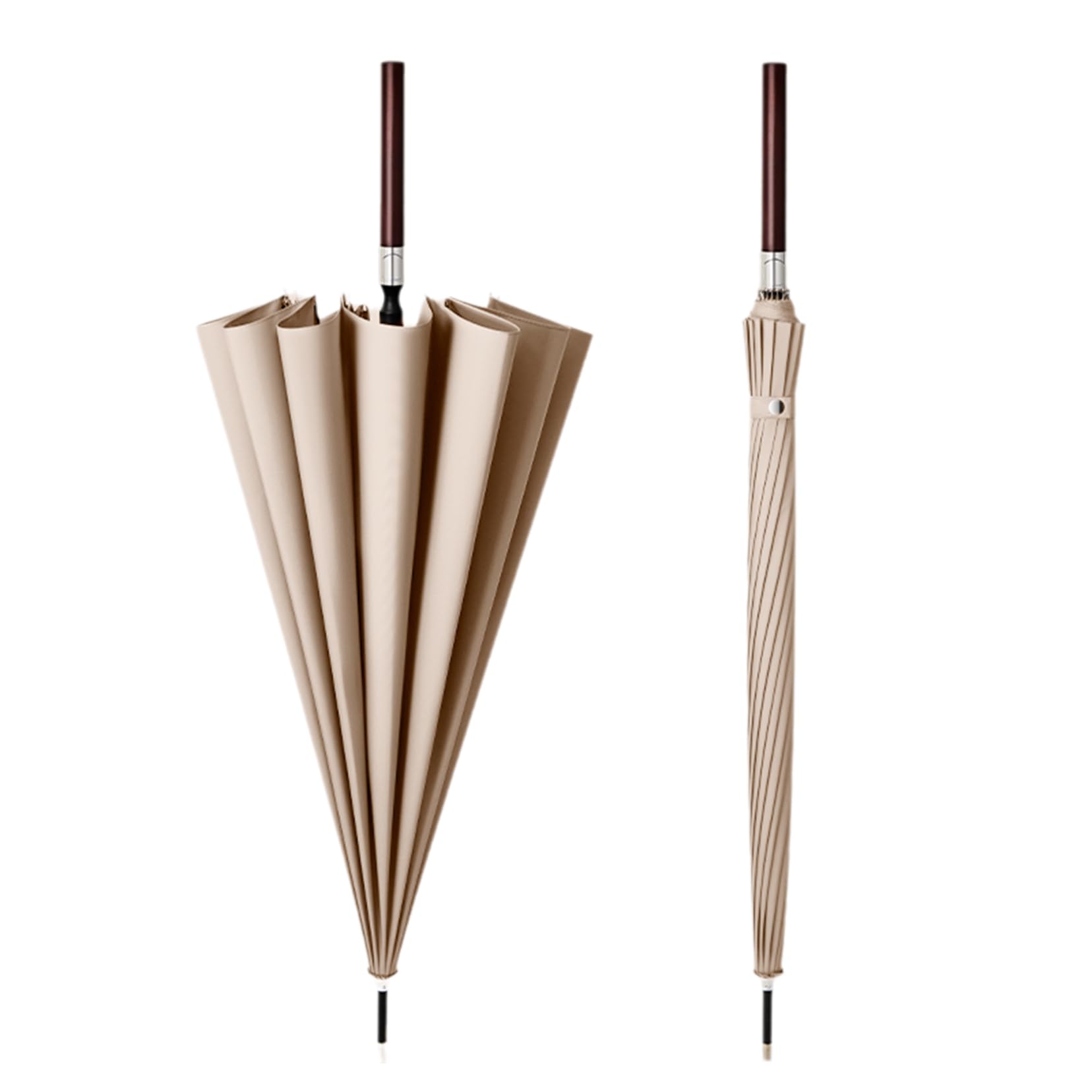 Paraguas a prueba de viento con 16 varillas y doble capa, apertura automática con mango de madera, paraguas recto para lluvia y palos, paraguas retro grueso a prueba de viento y lluvia