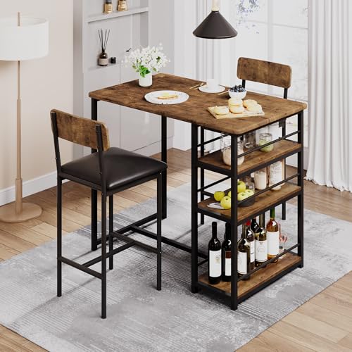 Litake Bartisch Set 3-Teilig, Stehtisch Esstisch mit 2 Gepolsterten...