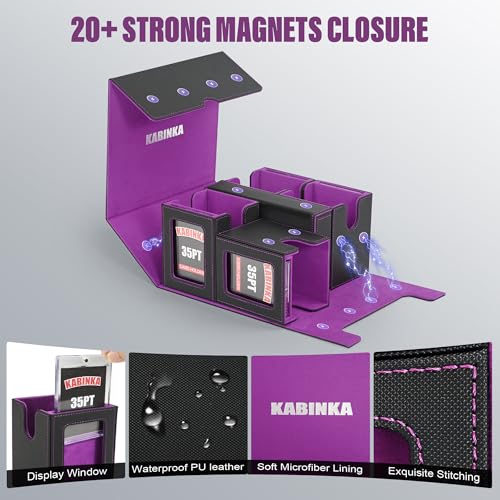 Image of Kabinka Card Deck Box for MTG Commander, Holds 400+ Double-Sleeved Cards, 5 IN 1 Detachable Card Case with Dice Tray, Fits Magic /TCG Cards, 4 Magnetic Card Holders & Dividers (Black Purple)