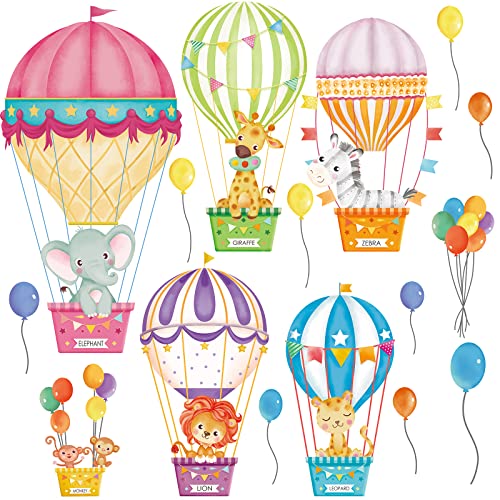 wondever Stickers Muraux Animaux en Montgolfière Autocollants Muraux Mural Stickers Animaux Girafe Zèbre Eléphant pour Chambre Enfants Salon