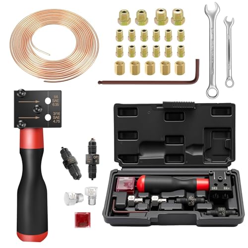 RUIZHI Herramienta de abocardado de tubería de freno para abocardados SAE, 7,62m Ø4,75mm Juego de herramienta de abocardado de tubería de freno con 16 conexiones+5 conectores +llave de carraca de 17mm