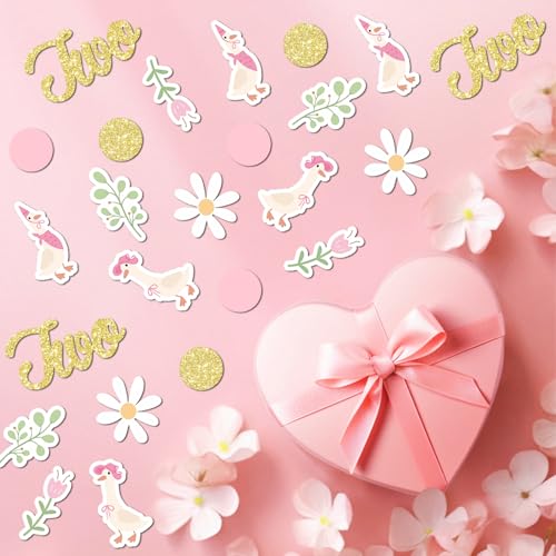 Image of 220PCS Two Silly Goose Birthday Decorations for Girl, Goose Dot Leaves Flower 2nd Birthday Confetti for Pink and Gold 2 Year Old Bday Decor