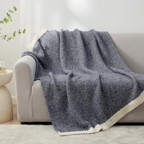 Image of Snuggle Sac Heather Navy Throw Blanket for Couch, Super Soft Warm Microfiber Blankets Navy Blue, Cozy Knit Fuzzy Plush Lightweight Throws for Sofa, Bed, Heather Navy,50x60 inches