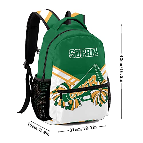 Cheerleader Green White Yellow Backpack Personalized Waterproof Casual Daypack Gift for Holiday Birthday 6