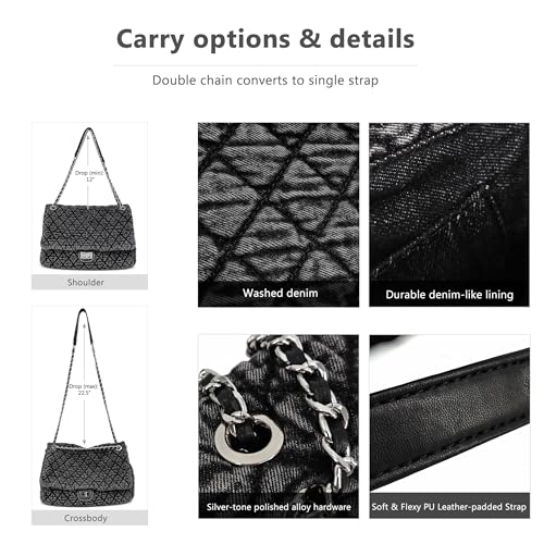 Bolso bandolera matelassé de denim con cadena plata vintage miniatura 6