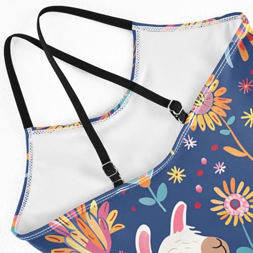 Girls Swimwear Summer one Piece Swimsuit Cute Llama Animal Flower Bathing Suit with Adjustable Straps 3-10 Years3