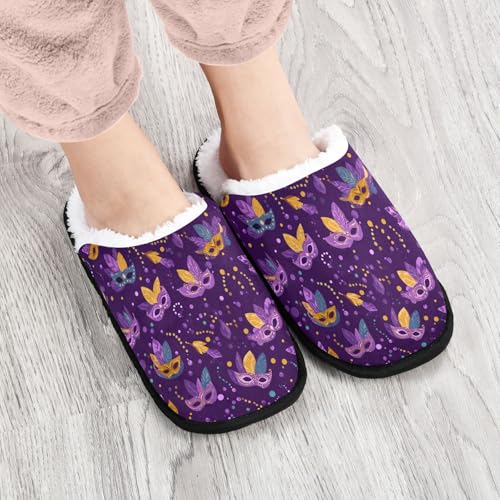 Mardi Gras Masks Purple Slippers For Women Men Soft Memory Foam Non-Slip Festival Winter Indoor House Shoes Travel Slipper4