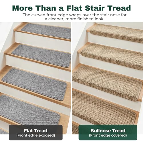 MBIGM Bullnose Carpet Stair Treads, Camel Knitted, 9.5" x 30", 14 Pack by MBIGM - Used condition - Image 2