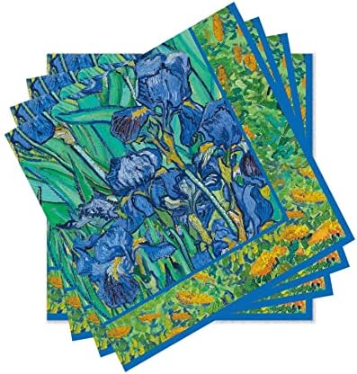 RainCaper 20 PK Beverage Napkins, van Gogh "Irises" | 5 x 5 Cocktail Napkins Folded, Disposable Party Napkins For Weddings, Baby & Bridal Showers, Birthdays, Graduation