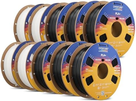 OVERTURE PLA+ 1,75 mm Schwarz 6 kg & Weiß 4 kg | High Speed PLA Plus | Zuverlässige erste Schicht • Gleichmäßige Extrusion • Bis 300 mm/s • Härter und Stärker• Für FDM-3D-Drucker