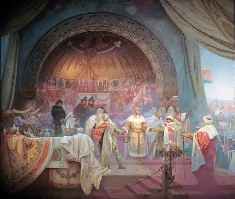 Peinture Poster Affiche Décorative Mucha L'épopée Slave Roi de Bohême Art Mural 60x90cm