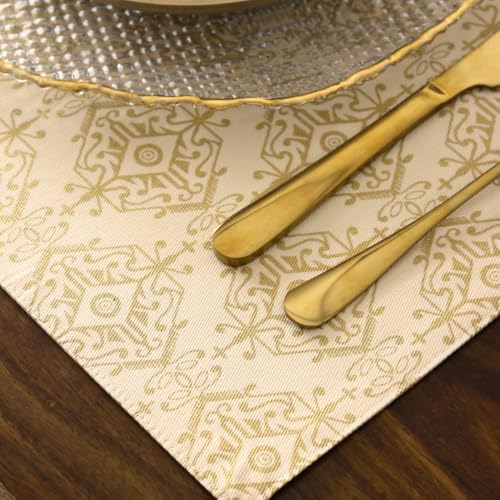 Image of THE YARD HOUSE Placemats - Reversible & Wipeable Cotton Placemats (Golden Citrine, Set of 6)