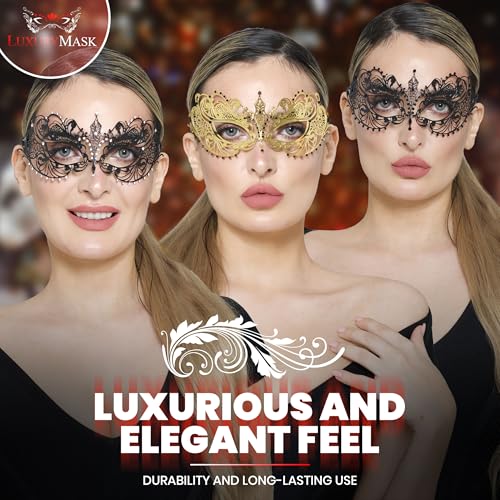 Image of Masquerade Mask for Women with Rhinestones - Elegant Metal Half Face Mask for Masquerade Parties, Mardi Gras, & Themed Events