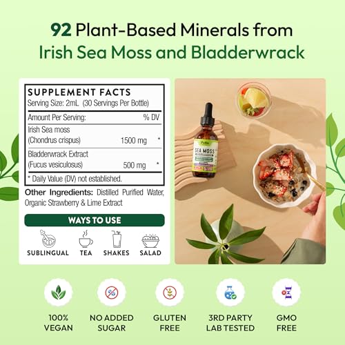 Pella Nutrition Organic Sea Moss Drops - 4X Stronger Than Irish Sea Moss Gel, Capsules and Gummies - Superfood Supplement - Immune Support Supplement (Strawberry Lime, 60mL)