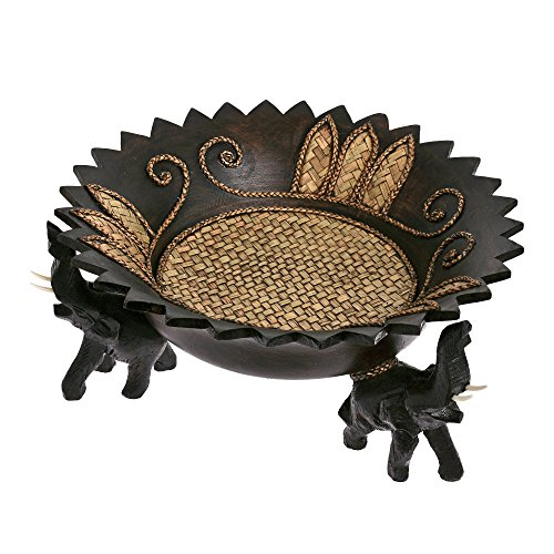 AeraVida Cheerful Elephant Leaves Carved Rain Tree Wooden Tray, Decorative Wood Tray, Decorative Trays Décor, Kitchen Décor, Wooden Decorative Serving Tray