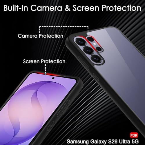 Image of TheGiftKart for Samsung S26 Ultra Case, Hard Clear Back Cover, Non-Yellowing Back, Camera & Screen Protection, Hybrid Protective Transparent Galaxy S26 Ultra Back Cover (PC & TPU, Black Sides)