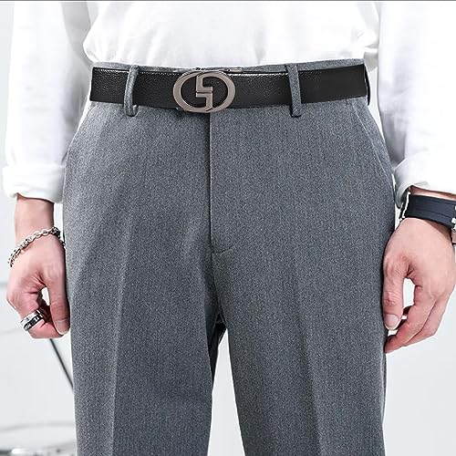 Image of Aurolran Men&Womens Leather Dress Belt Business Automatic Buckle Belt Color-Black Silver Gold