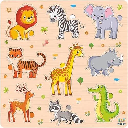 Image of Webby Wooden Animals Montessori Educational Pre-School Puzzle Board Toy For Boys And Girls, Kid