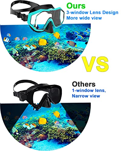 2023 Latest 3-Window Lens Kids Swim Goggles Snorkel Diving Mask For Youth( 4-16 ), 180° View / Anti-Fog / Anti-Shattered / Double Silicone Skirt Anti-Leak Swimming Goggles With Nose Cover #TOP2