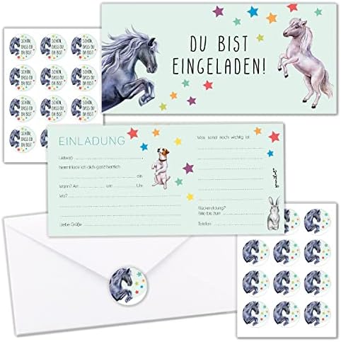 Pferde Einladungskarten Zum 8. Geburtstag - 12 Stück Mit Glitzer & Süßem Design